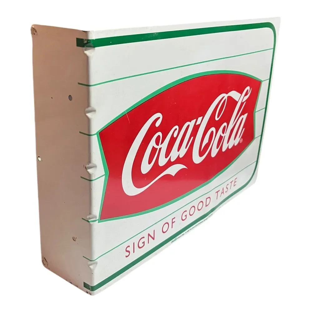 Vintage Coca-Cola Double‎ Sided Fish Tail Advertising Sign 1999 Garage Man Cave